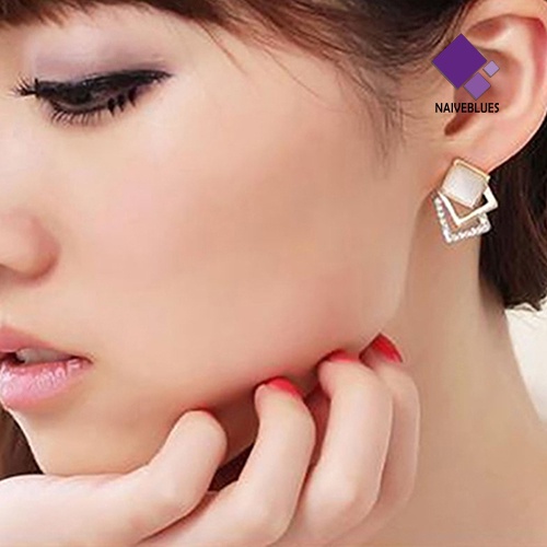 Naiveblue 1 Pasang Anting Tusuk Bentuk Kotak Hollow Elegan Untuk Wanita