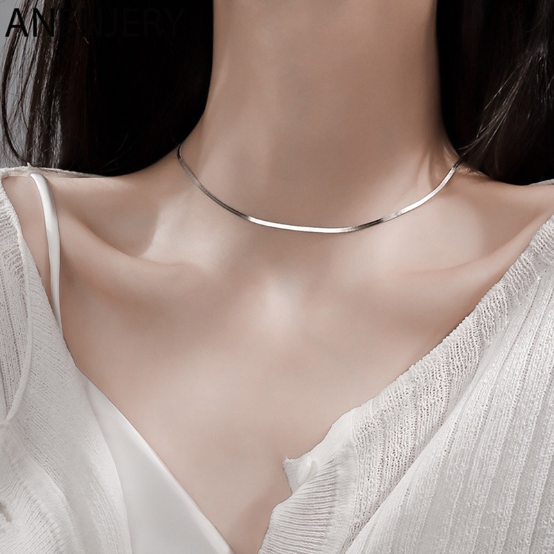 Delicate Shining Silver Color Chain Necklace For Woomen Girl Simple Clavicle Chain Party Jewelry Wholesale