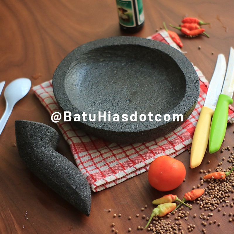 ( 16 cm ) Cobek Layah Coet dan Ulekan Munthu Uleg Ulegan Batu Lava Merapi