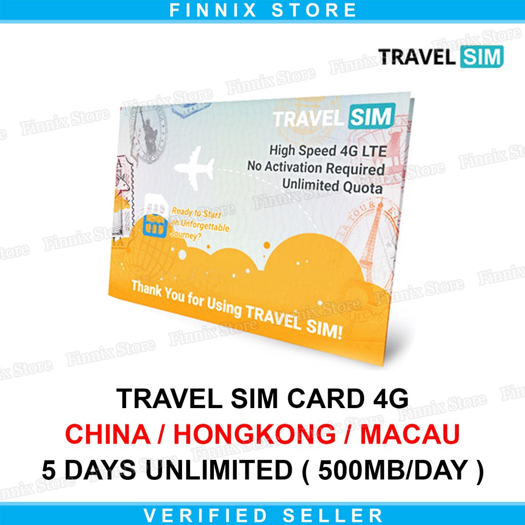 Travel Sim Card Kartu Perdana 4G CHINA HONGKONG MACAU 5 Days - 500MB Perhari