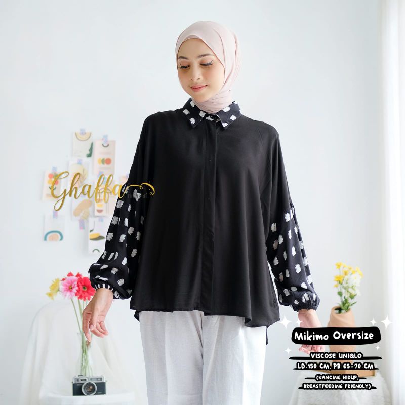 Blouse Oversize hitam lengan motif / Mikimo oversize by ghaffa the label / Oversize motif kekinian premium