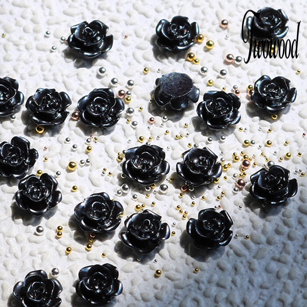 Twowood 50Pcs / Kantong Ornamen Bunga Camellia Hitam Untuk Dekorasi Nail Art