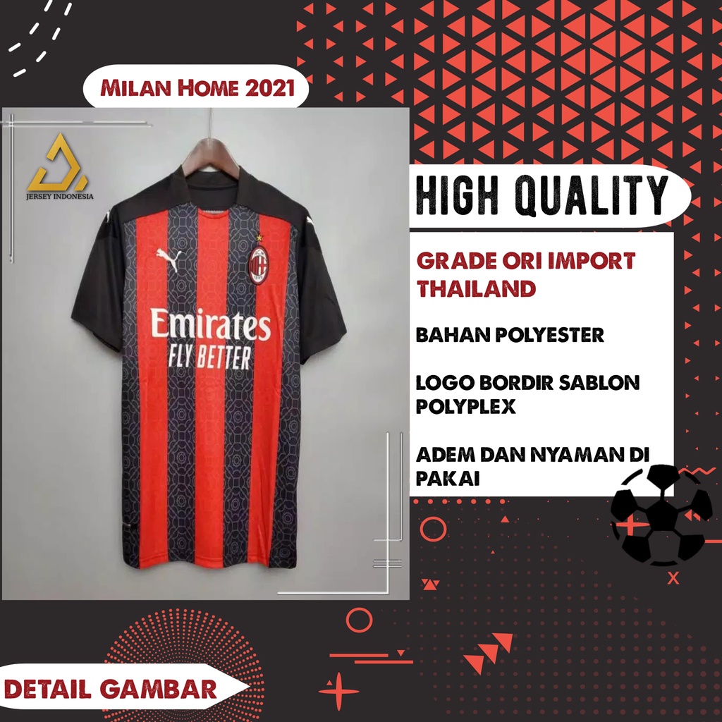 Baju Olahraga Pria Jersey Bola Grade Ori Milan Home20/21 Premium Import Thailand