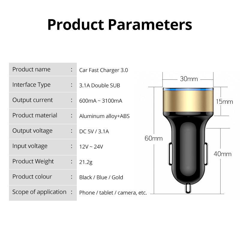 Car Charger Hp Mobil LED Indicator Fast Charging 2 Port USB