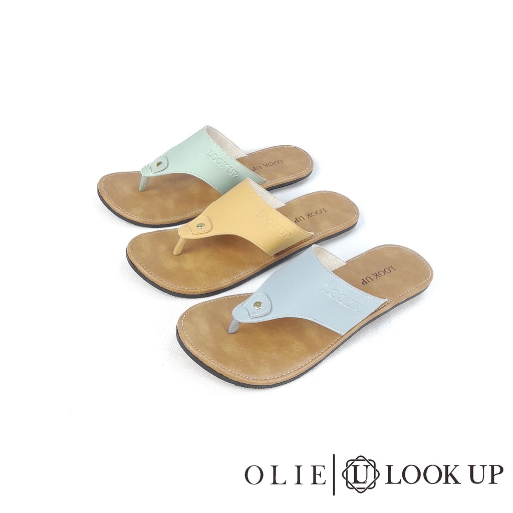 Sandal Wanita Jepit Kekinian Kulit Sintetis Motif Warna Pastel Sol Karet Anti Licin Look Up - OLIE