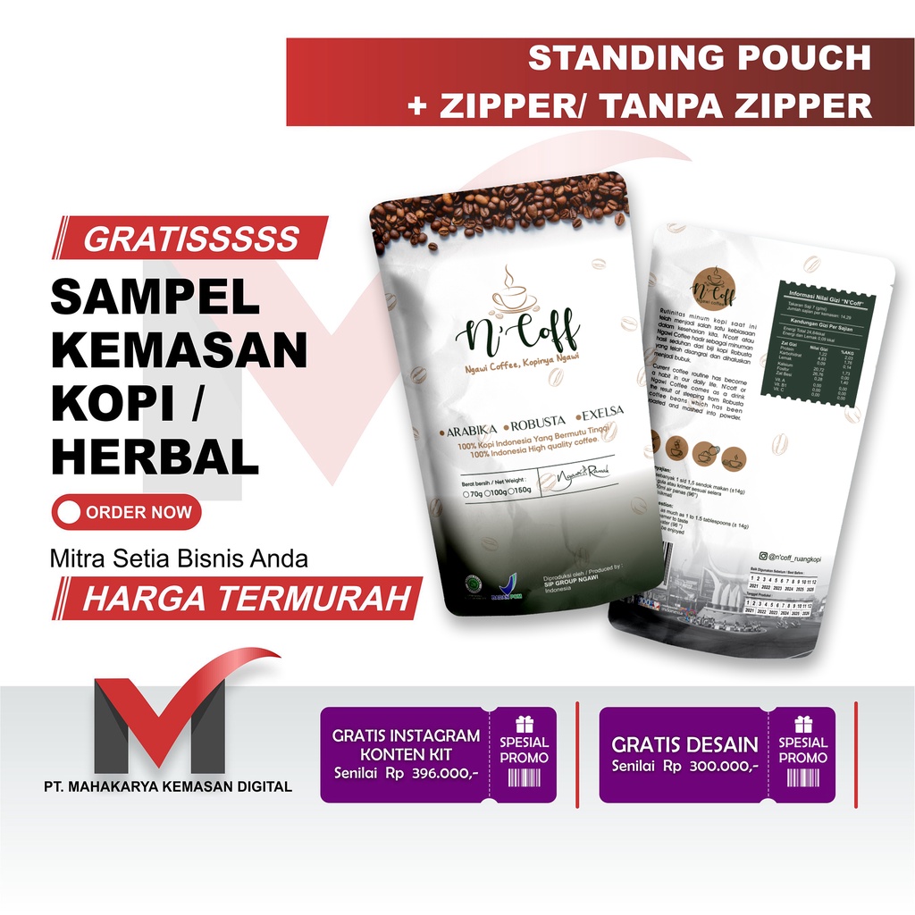 CETAK KEMASAN STANDING POUCH KOPI (SAMPEL)