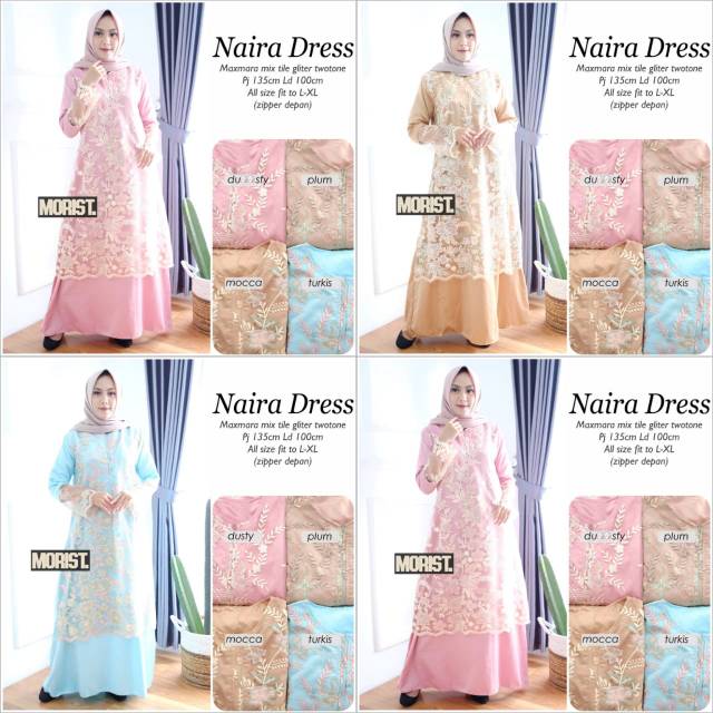 RHS ~ naira dress gamis pesta bahan tile border ori solo by moela
