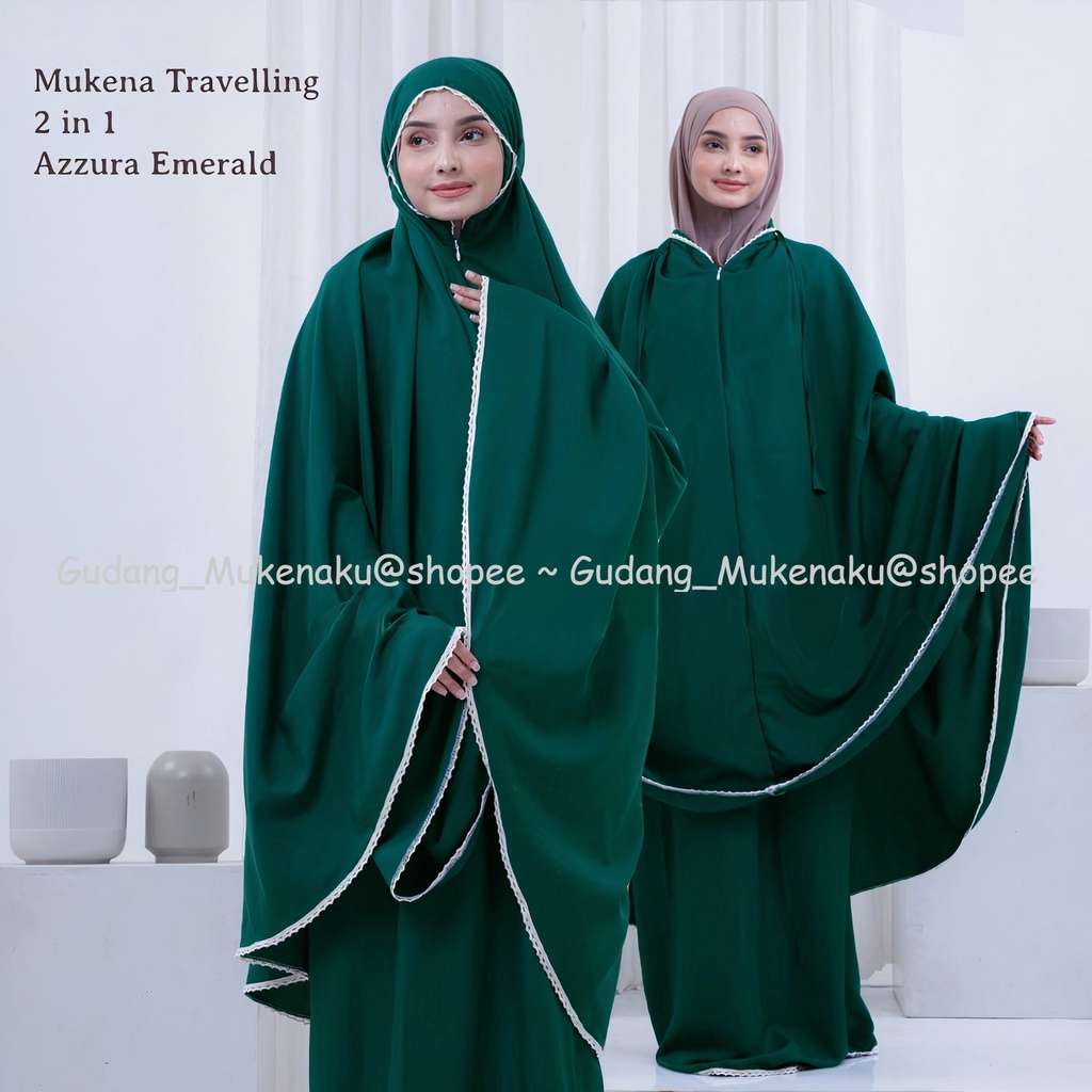 Gudang_Mukenaku Mukena Dewasa Traveling 2in1 Azzura Bahan Katun Bisa Bayar Ditempat Tujuan COD