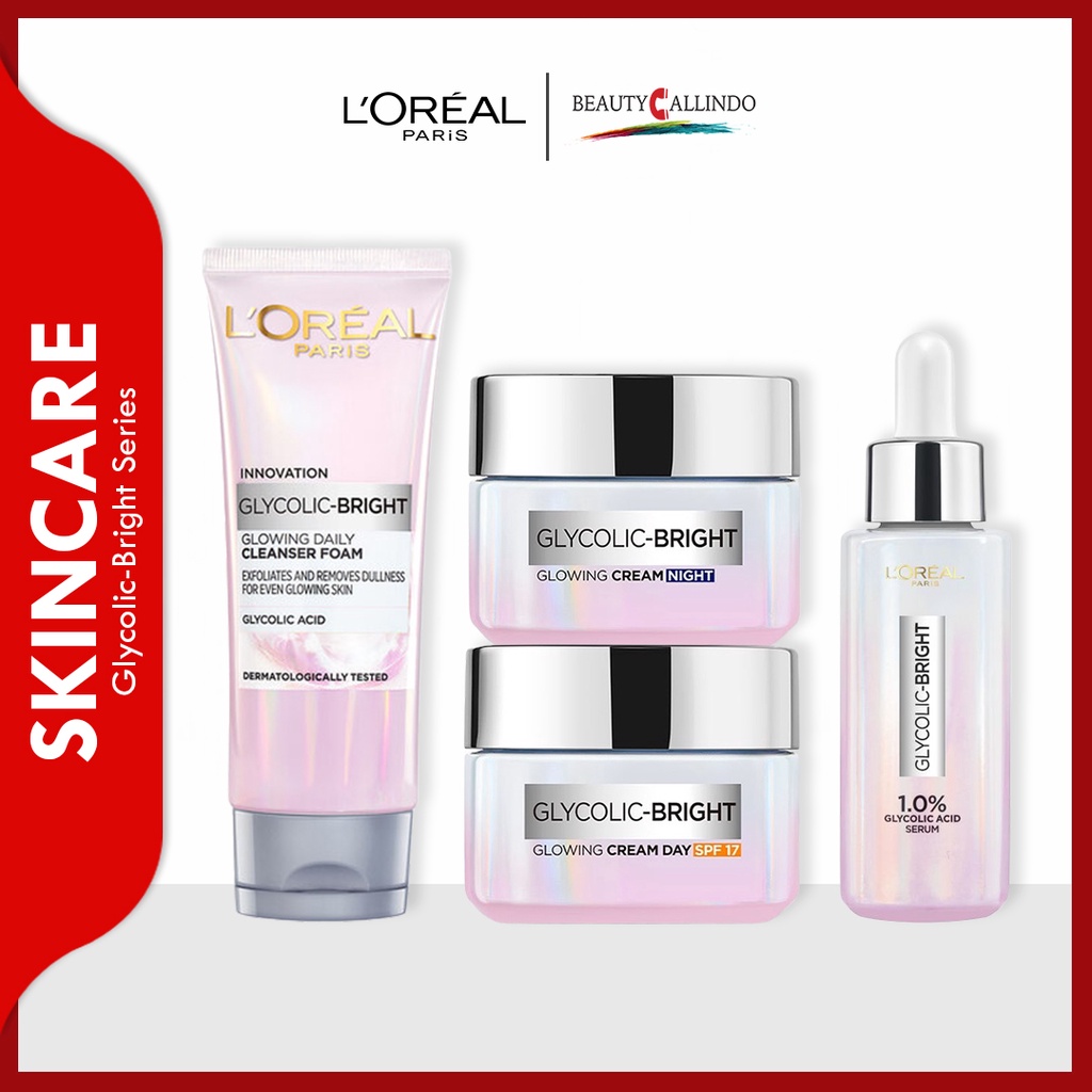 Loreal Glycolic Bright Instant Glowing Series : Face Serum - Day Cream -  Night Cream - Cleansing Foam - Serum Mask