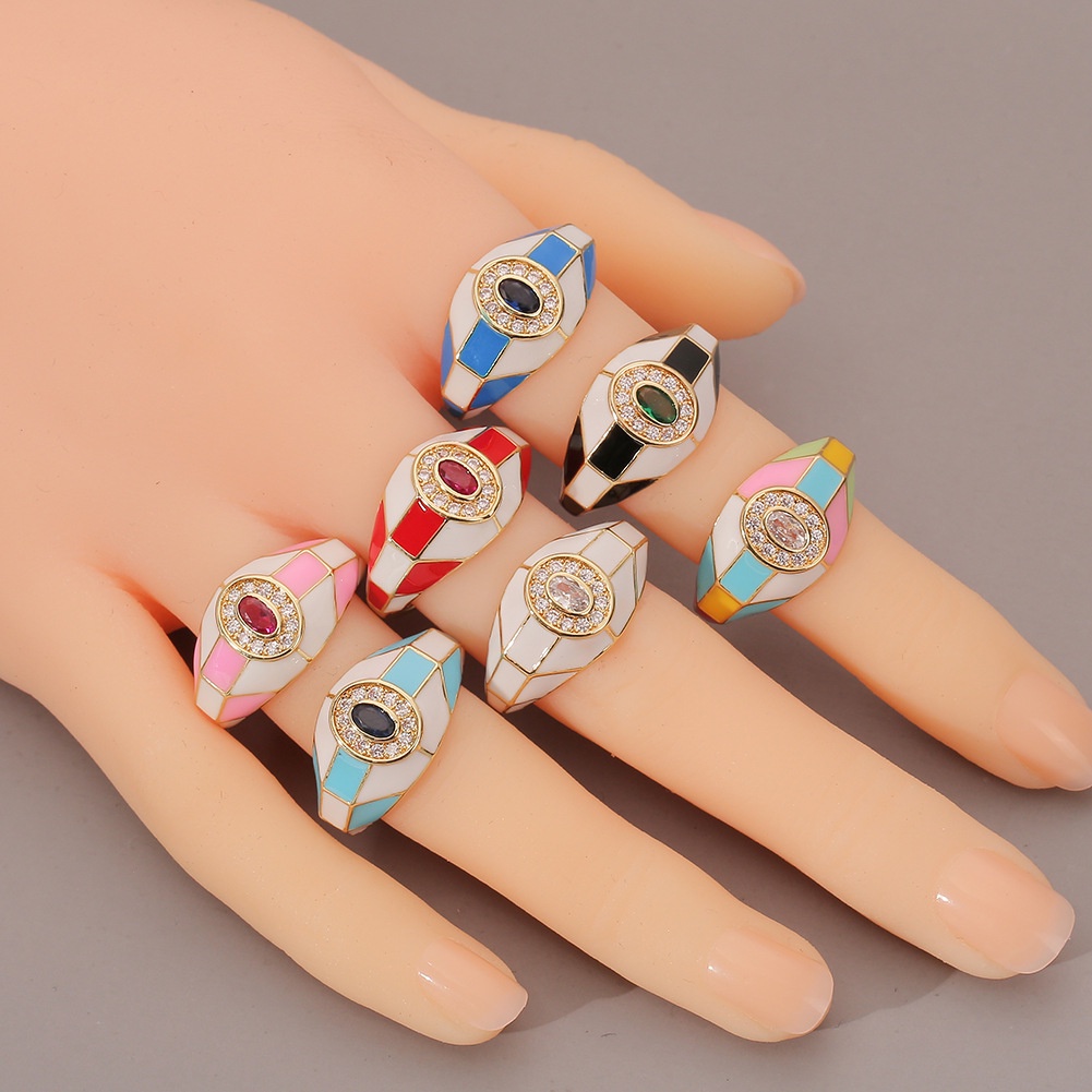 Eropa dan Amerika in geometris dingin ornamen Berlian drop minyak cincin kreatif vintage ring Bahasa