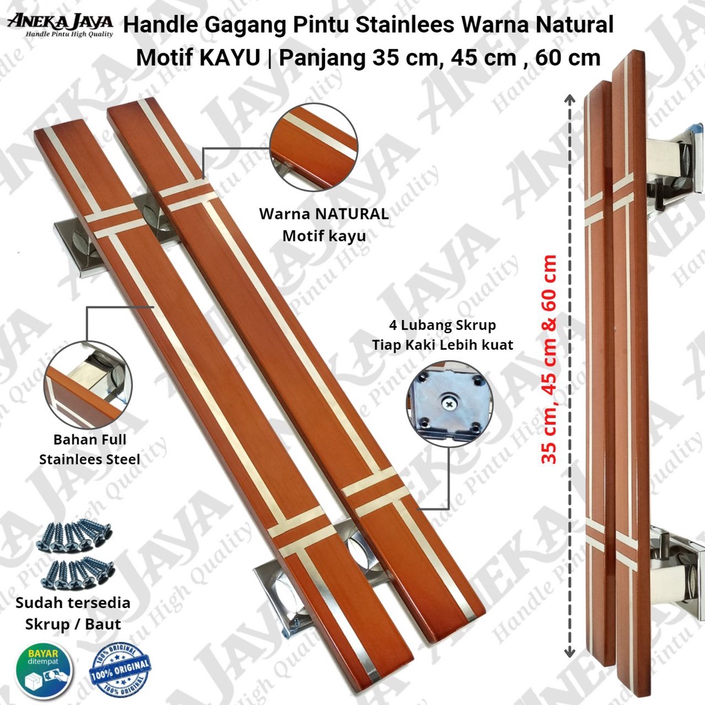 Hendel Pintu Rumah Panjang 35 cm 45 cm &amp; 60 cm / Gagang Pintu Rumah / Tarikan Pintu rumah minimalis Murah Awet stainlees ANTI KARAT Warna Natural Coklat Muda Maroon Coklat Tua, HItam