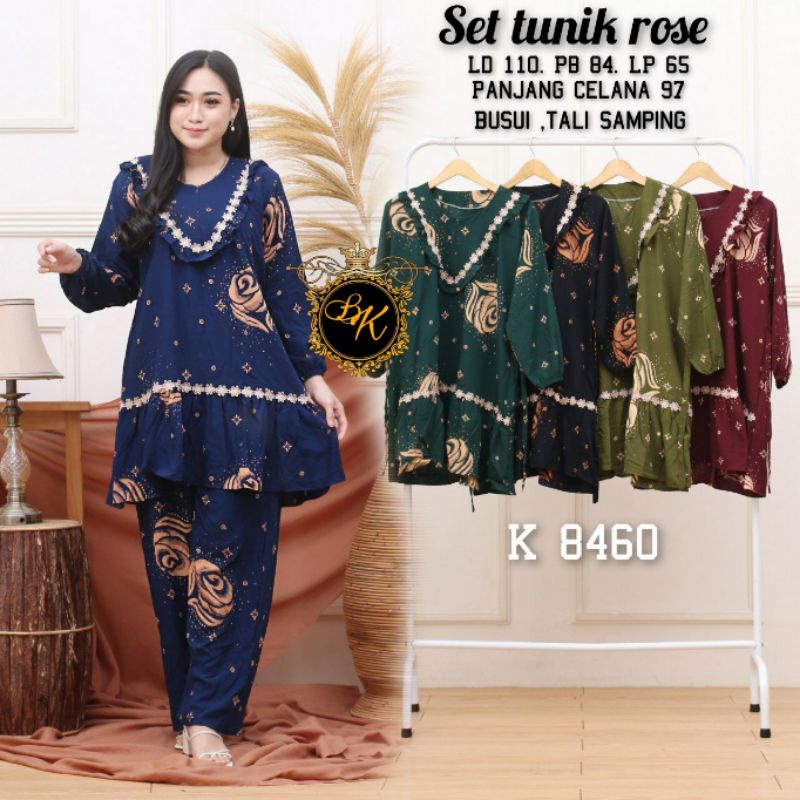 One Set Tunik Rose |Setelan Renda Arab Lengan Panjang |Setelan Busui | Setcel Arab Renda | Setelan W