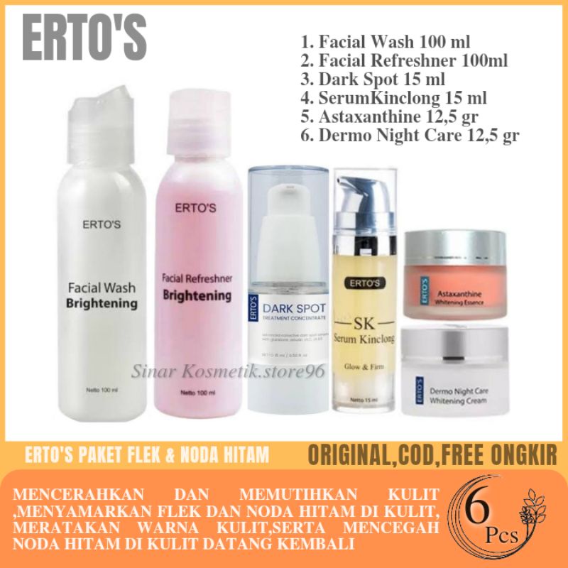 ERTOS PAKET FLEK MEMBANDEL LENGKAP 6IN1 KRIM FLEK (F.WASH,TONER,ASTAX,DERMO,DARKSPOT,SERUM Kinclong)
