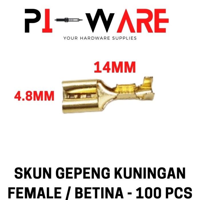 Skun Gepeng 100 Pcs Kuningan Female Betina Uk 4.8mm Sedang Motor Mobil