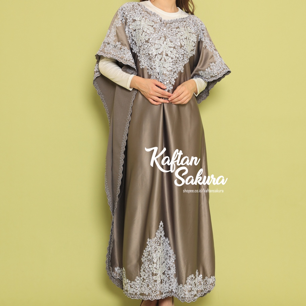 gamis mewah premium bahan satin silk dengan kombinasi payet dan bordir mewah original bykaftansakura