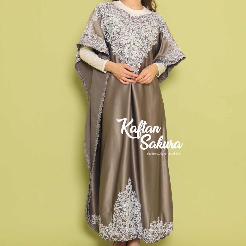 gamis mewah premium bahan satin silk dengan kombinasi payet dan bordir mewah original by kaftansakura