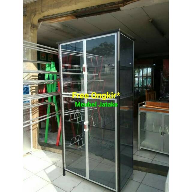 Rak Piring Lemari 2 Pintu Almunium Kaca Riben - Bagus Murah
