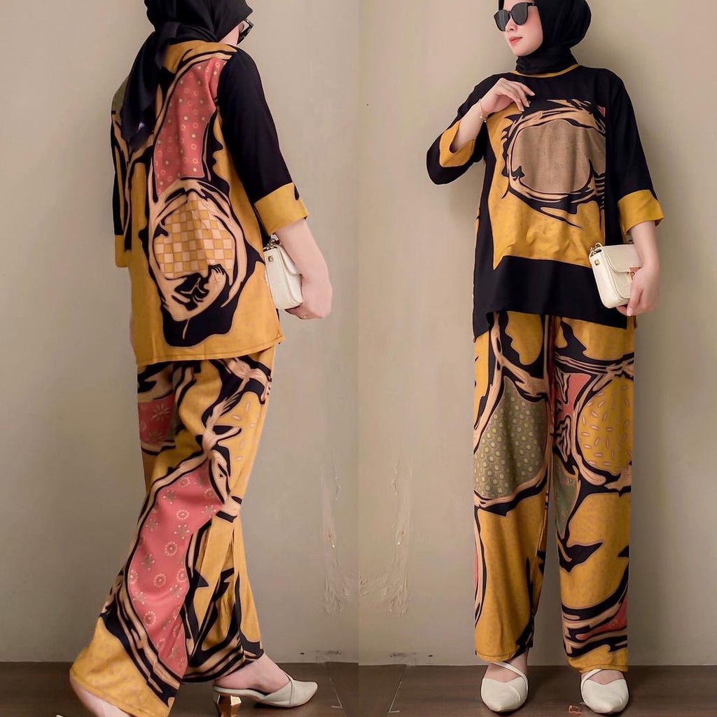 SETELAN RAYON SEMI JUMBO TRIKA ONE  SET ABSTRAK LD 112 CM PIYAMA WANITA