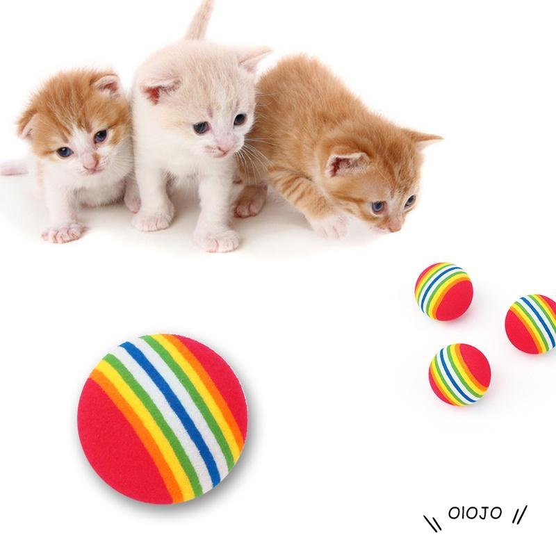 Pet Cat Puppy Toy Ball Rainbow Mengunyah Bola Interaktif Tumbuh Gigi Mainan Menyenangkan - ol