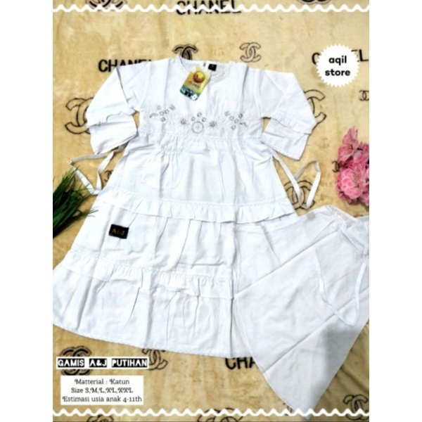Gamis Putihan A&J / Stelan Celana A&J / Baju Muslim Anak (1kg 2set)
