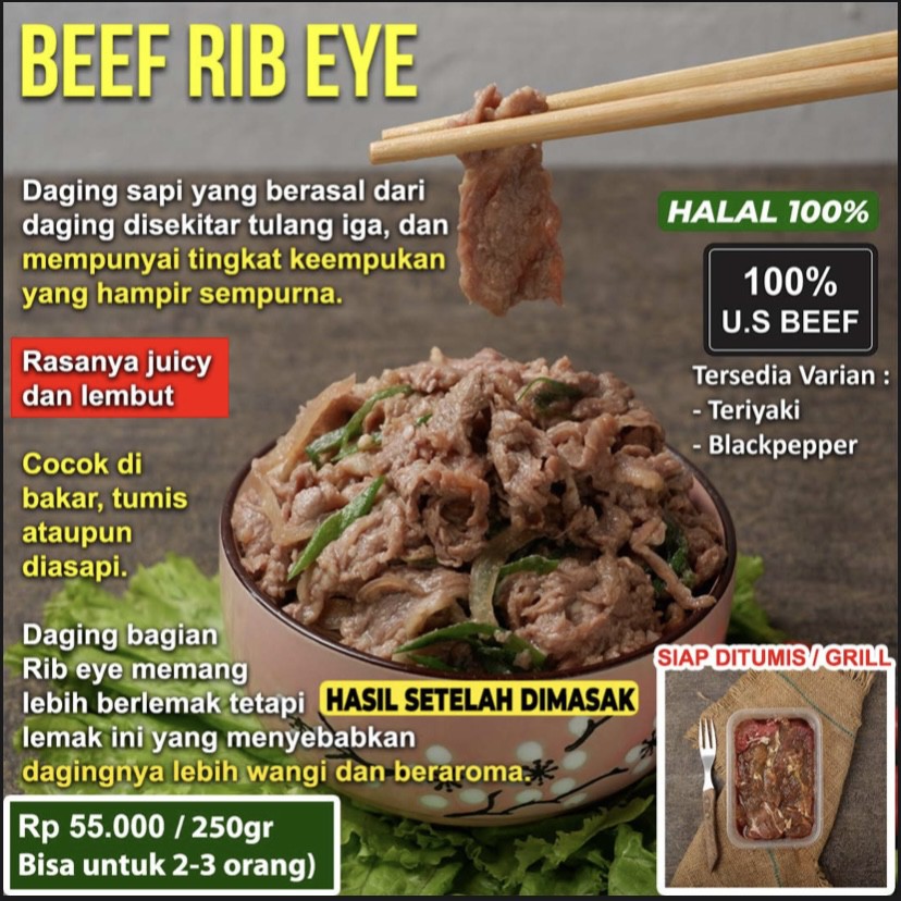 

Marinated Beef Rib Eye Siap Grill / Tumis