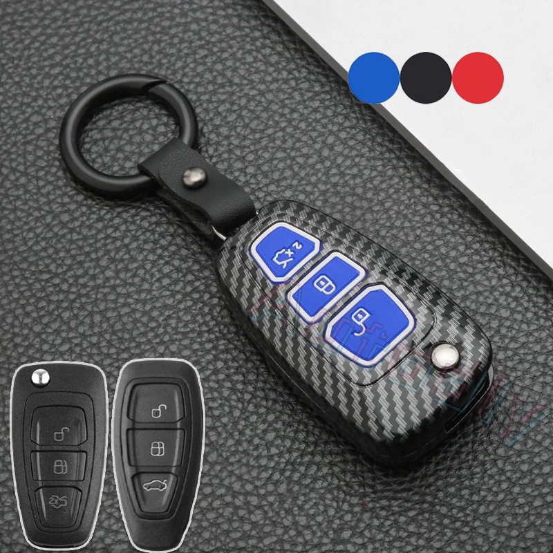 Casing Kunci Remote Mobil Ford Focus Fiesta Kuga Everest Galaxy Mondeo Transit Tourneo Ranger C-Max S-Max Bahan Serat Karbon