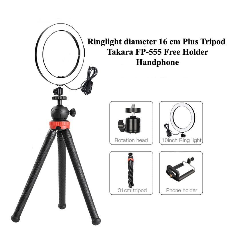 Trend-Ringlight 16 cm Plus Tripod FREE Holder Handphone