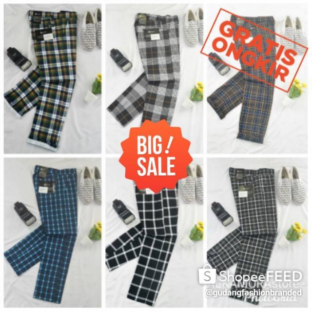  CELANA  CHINO KATUN TROUSERS TARTAN PRIA  KOTAK  KOTAK  