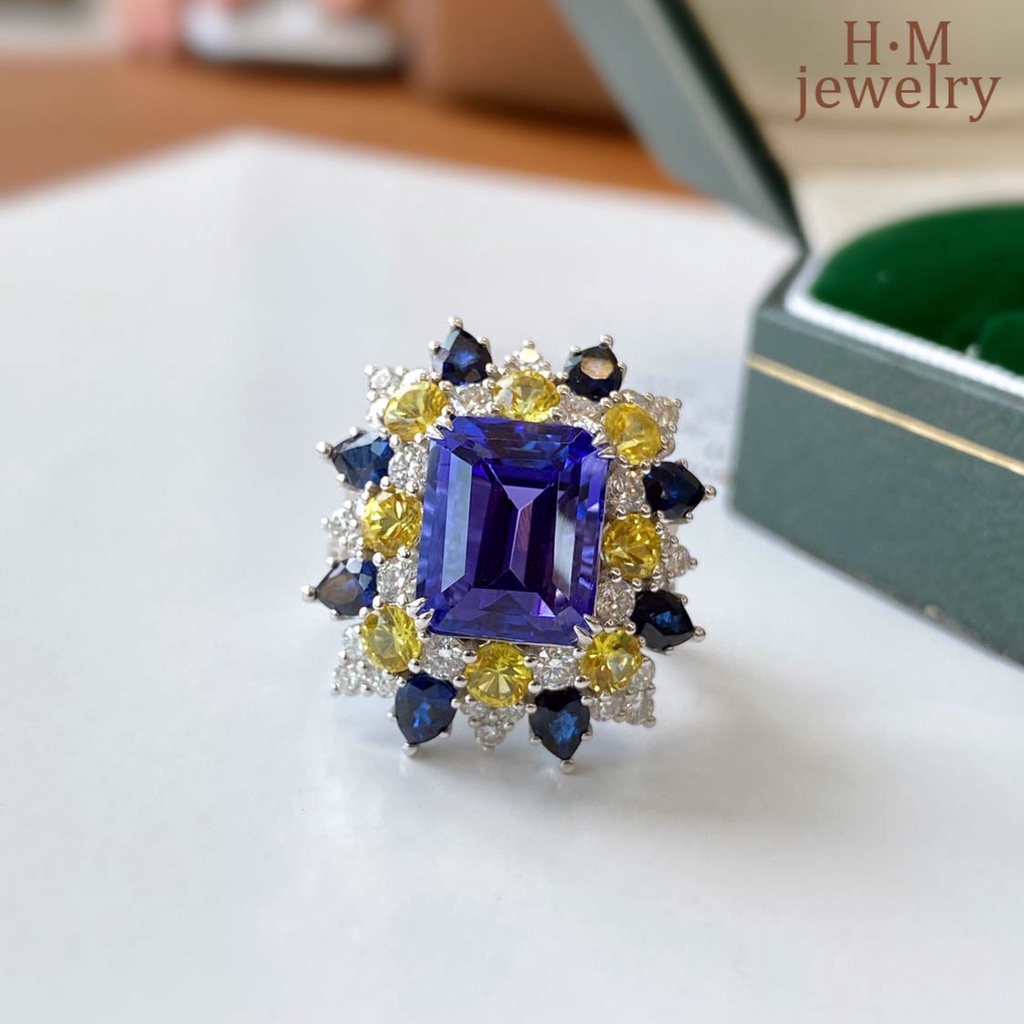 Cincin Lapis Emas 18k Model Terbuka Dengan Batu Sapphire Tamsang Untuk Wanita