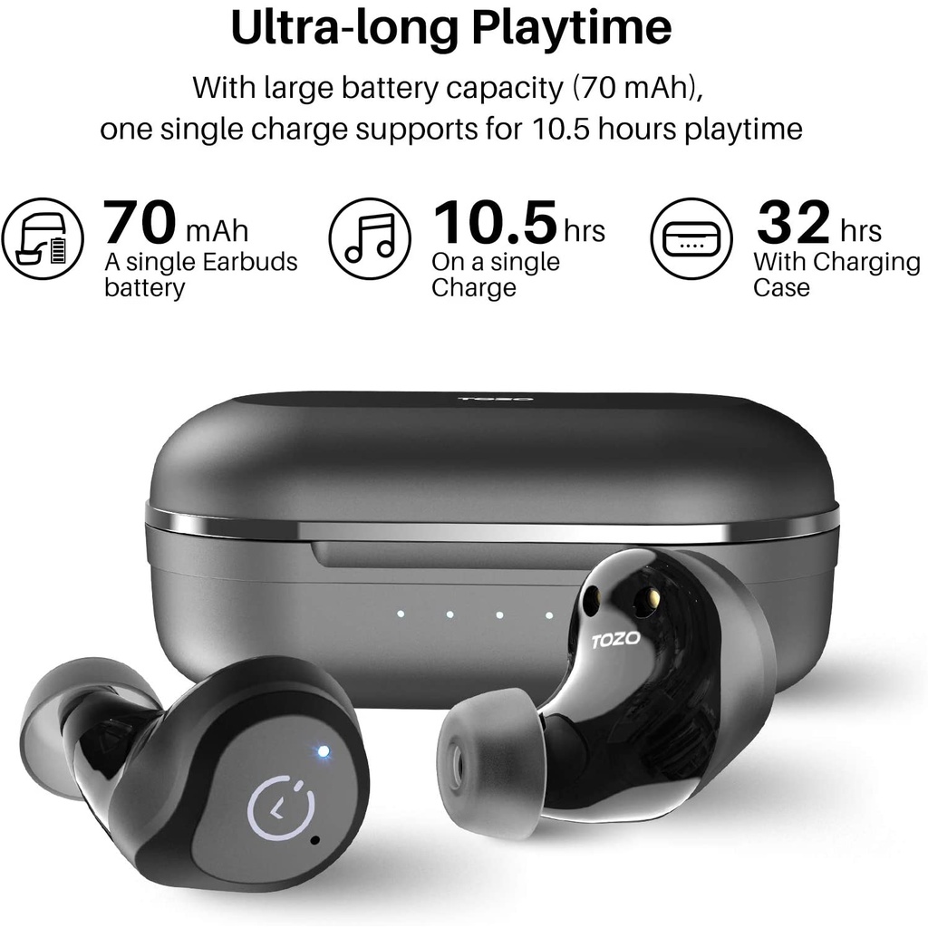 TOZO NC9 Hybrid ANC Wireless Earbuds Stereo Transparency Mode IPX6 Wireless Charging