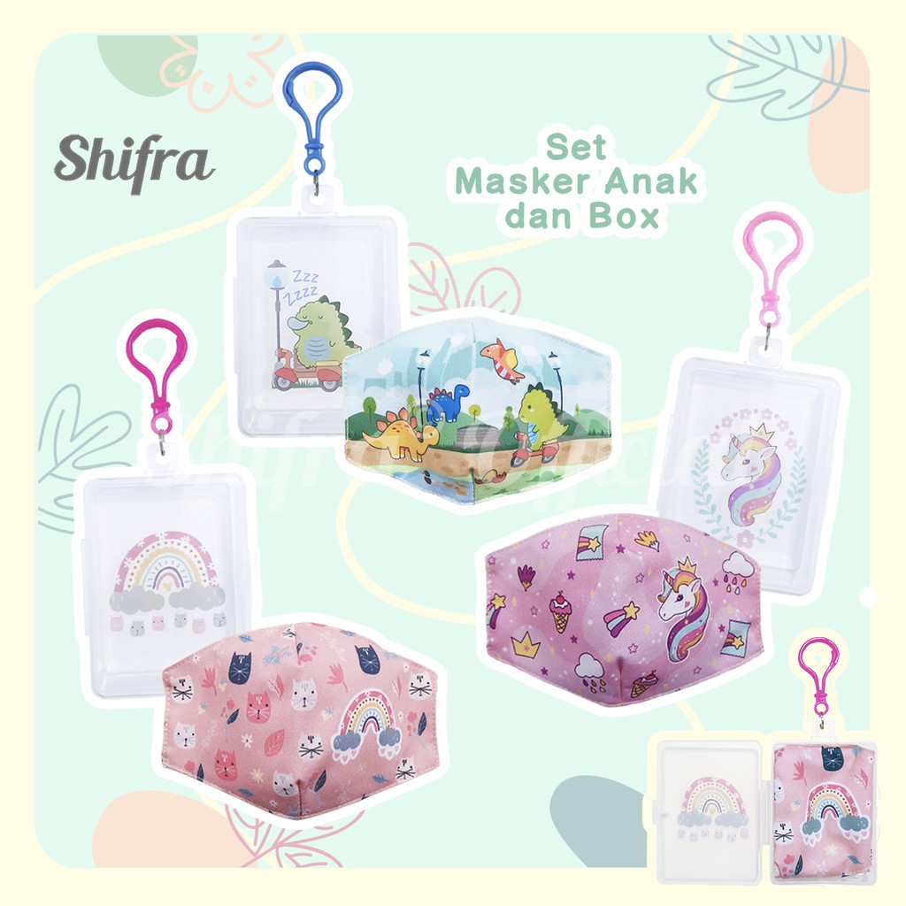Shifra Tempat Masker Set Masker Dino Unicorn Rainbow