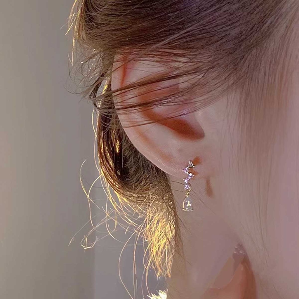 Anting Tusuk Gantung Sterling Silver 925 Hias Berlian Zircon Gaya Elegan Untuk Wanita