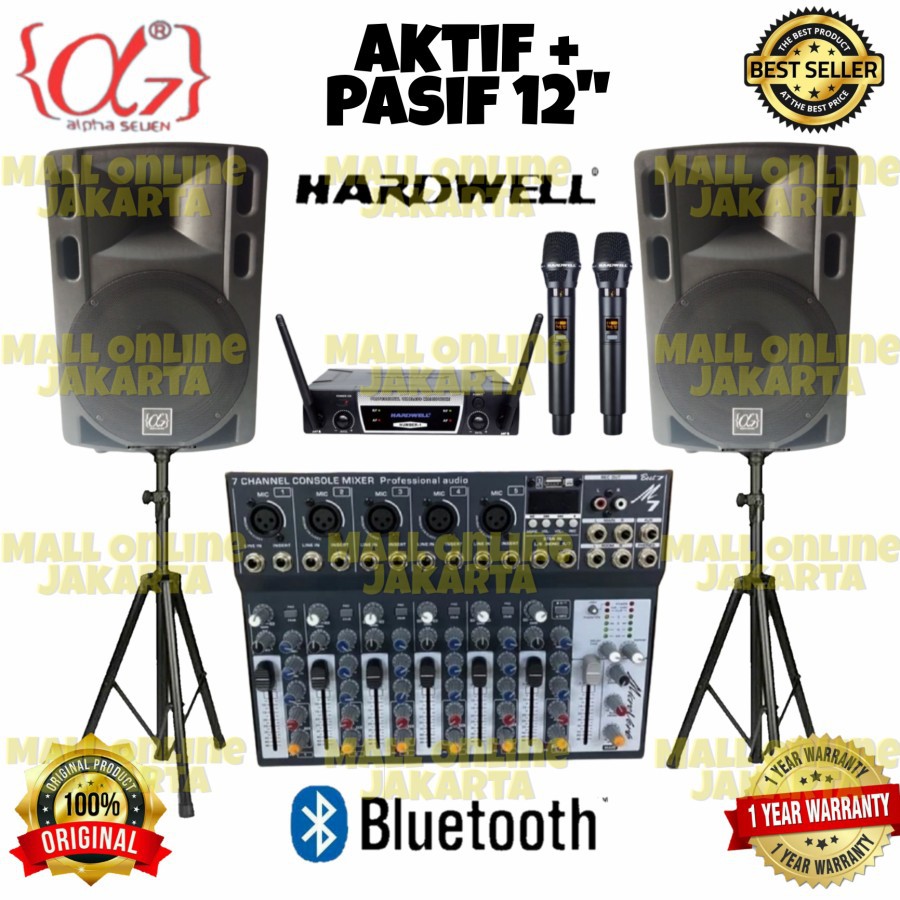 Paket speaker aktif pasif 12 inch Alpha seven Mic wireless