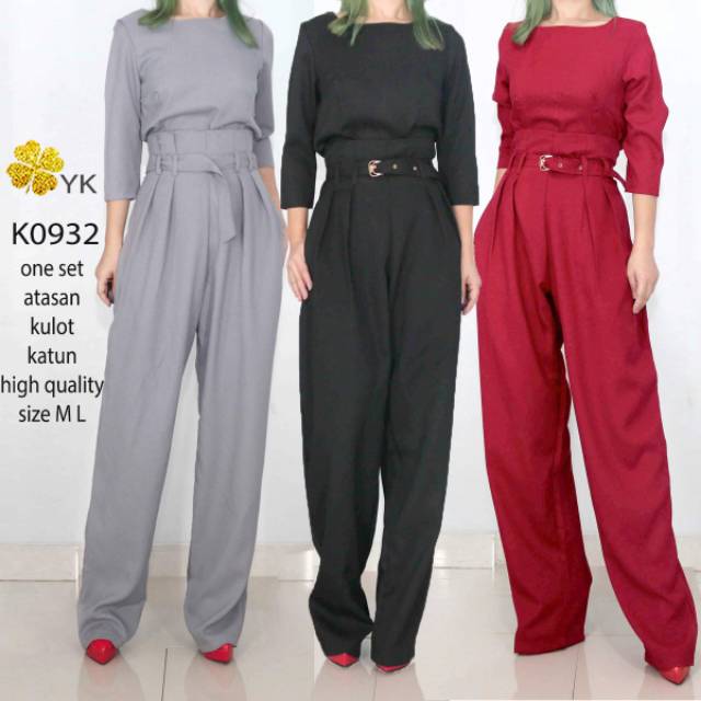 Osoneset 0932 one set celana kulot import premium hitam merah abu