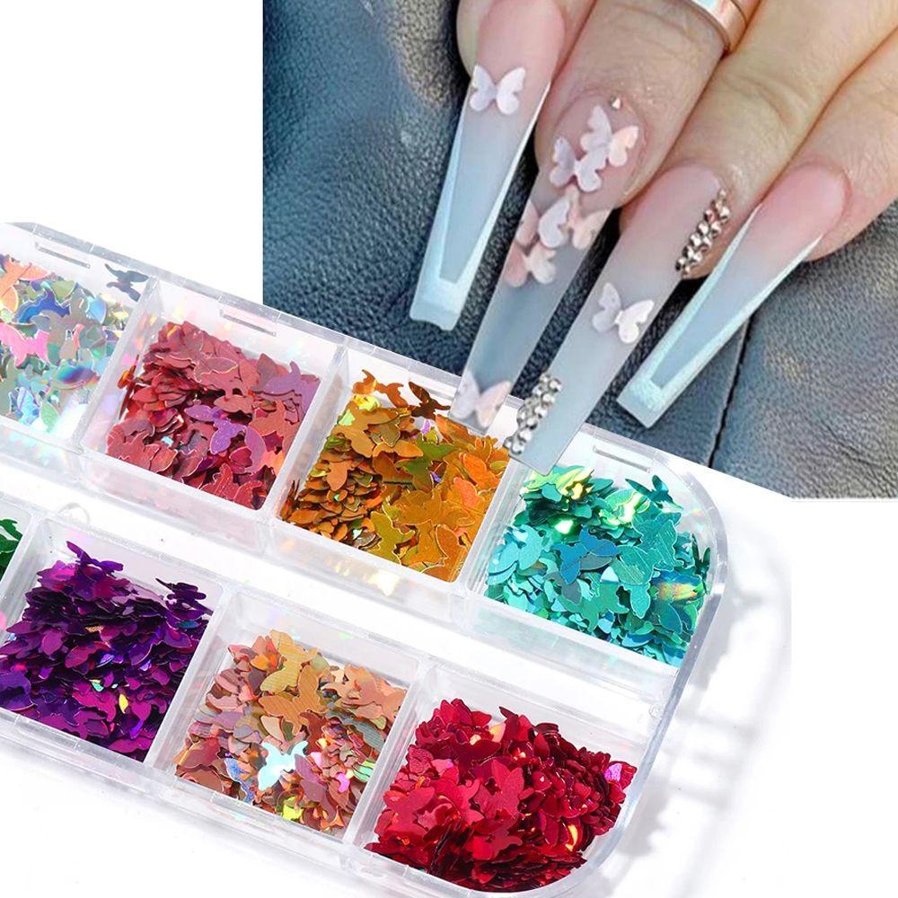 Mxbeauty Kupu-Kupu Nail Art Payet Wanita Warna-Warni Manicure Aksesoris Nail Art Charms PET DIY Perhiasan Kuku