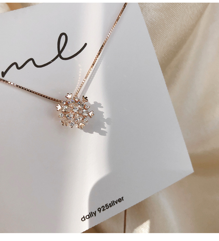 Kalung Rantai Sterling Silver 925 Rose Gold Hias Liontin Snowflake Glitter Untuk Wanita