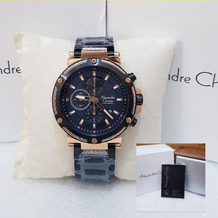 ALEXANDRE CHRISTIE PRIA AC 6561 BLACK ROSEGOLD JAM TANGAN ALEXANDRE CHRISTIE AC 6561 ORIGINAL