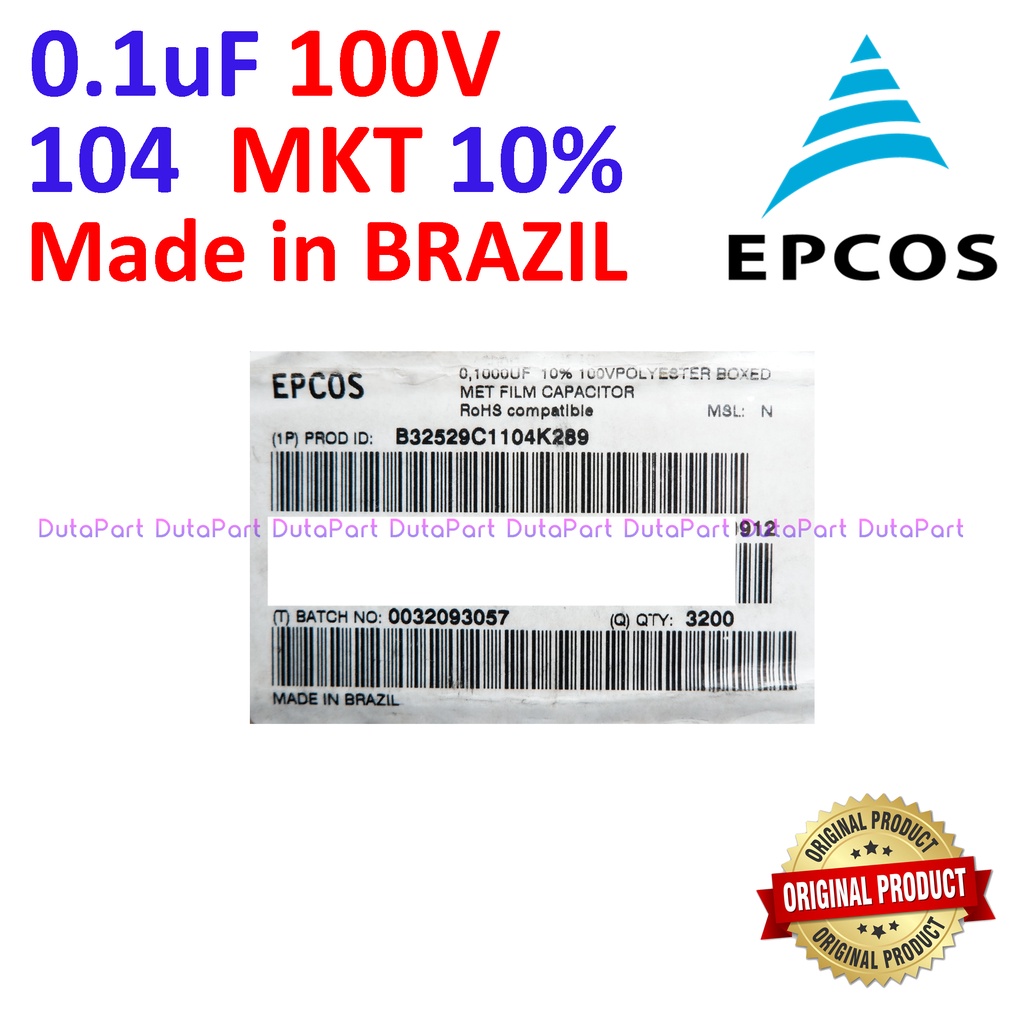 100V 0.1uF 100nF 104 ORIGINAL EPCOS BRAZIL MKT MKM Kapasitor Capacitor