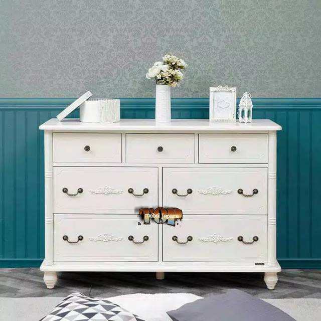 bufet cabinet laci duco putih,top,mebel jepara