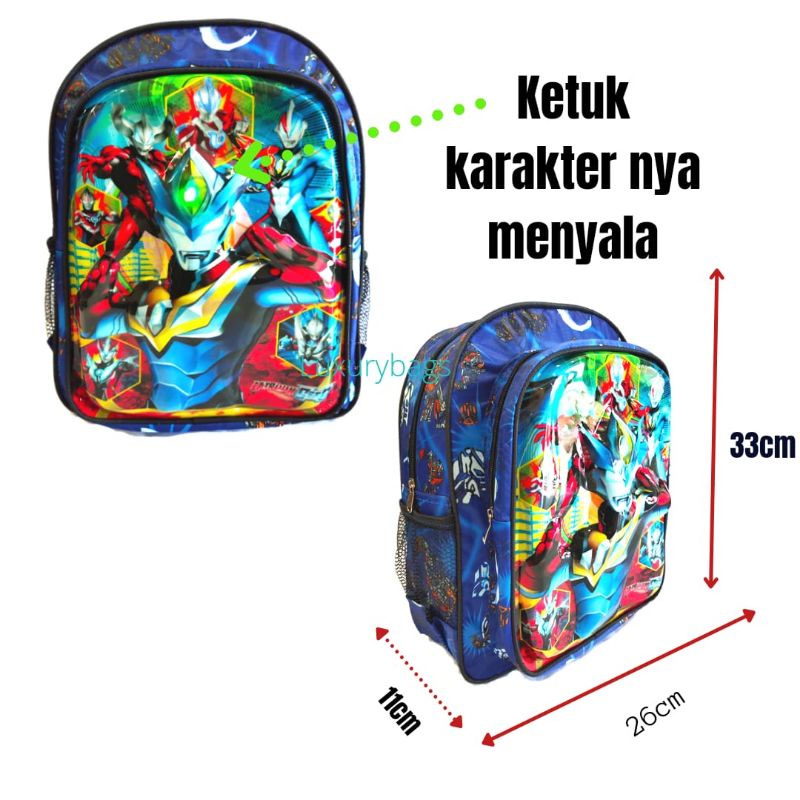 Tas ransel anak Tk Laki-laki karakter embos timbul 3D lampu nyala