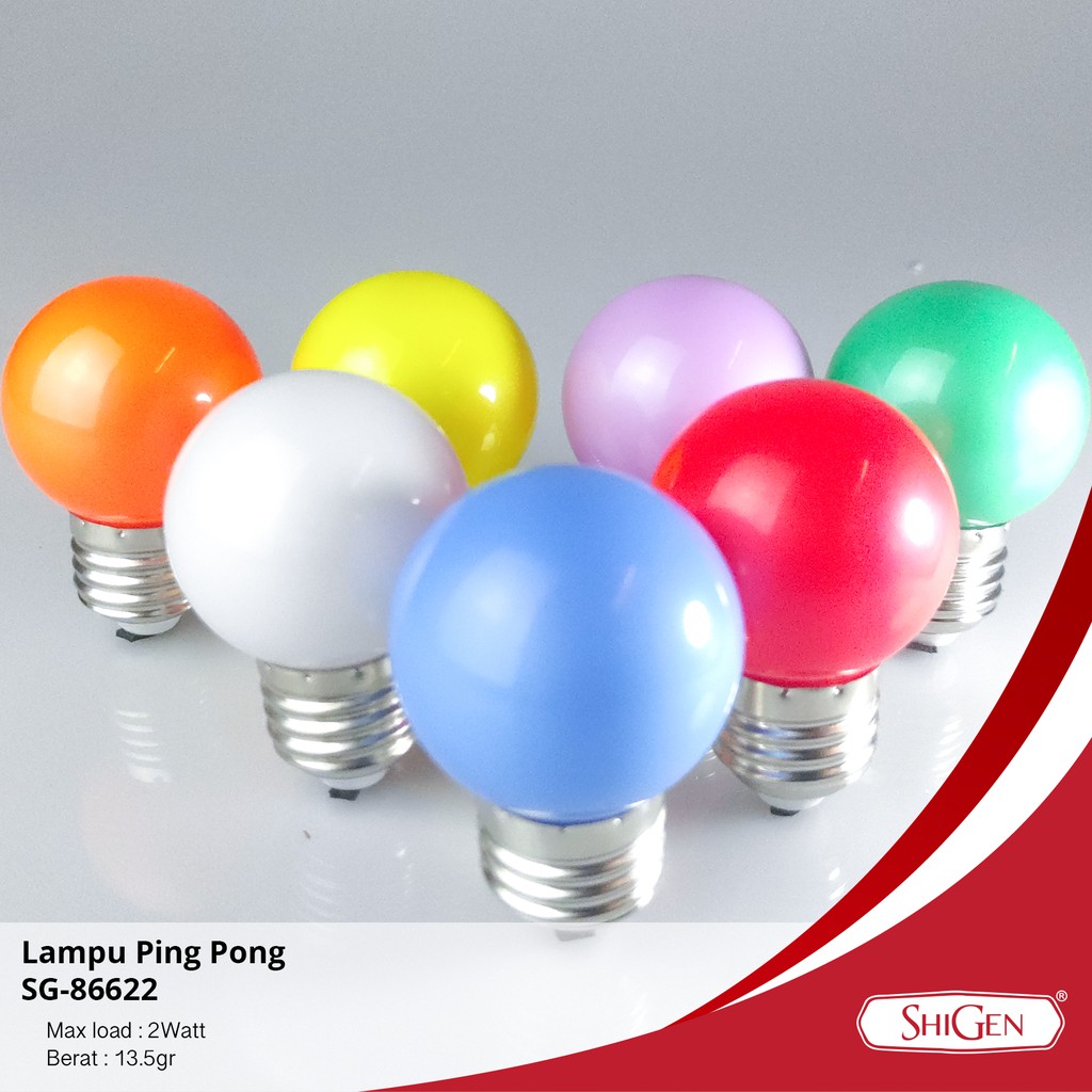 Shigen Lampu Led Ping Pong 2W E27 Warna Warni / Lampu Dekorasi