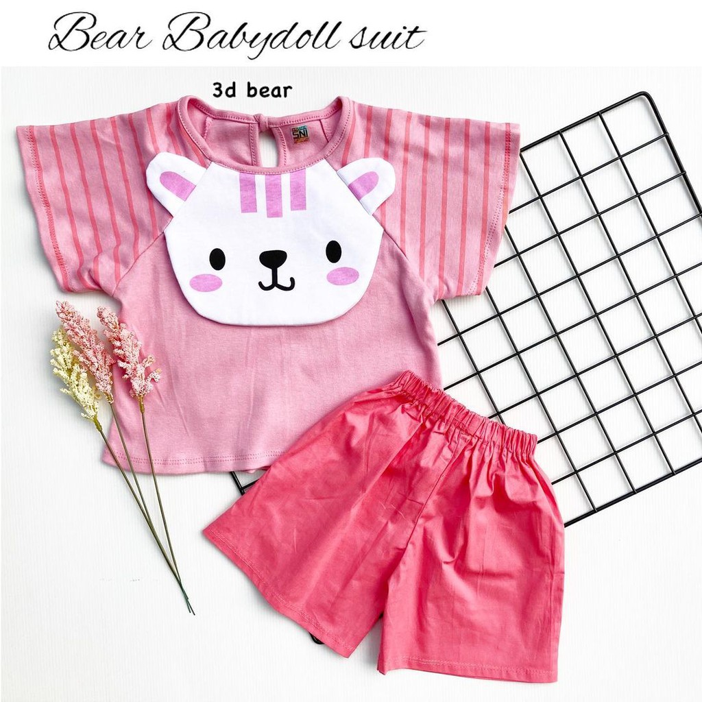 BEAR Baby Doll DRESS Baju Setelan Dress Pergi Lucu Fashion Celana Anak Bayi Perempuan Cewek Murah