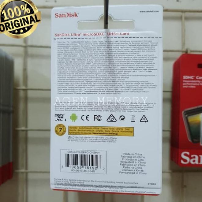 

Memory Card Microsd Micro Sd Sandisk Ultra Class 10 64Gb 64 Gb 80Mb