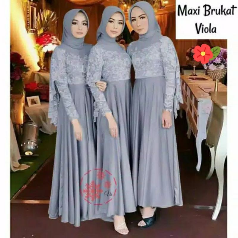 Gamis Maxi Viola / Gamis Seragam  Keluarga/ Gamis muslim Pesta Remaja dan Dewasa Bahan Moscrepe Komb