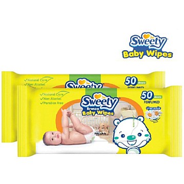 Tissue Basah Sweety Baby Wipes Bronze 50S (1 Paket isi 2 - Buy 1 Get 1 Free)