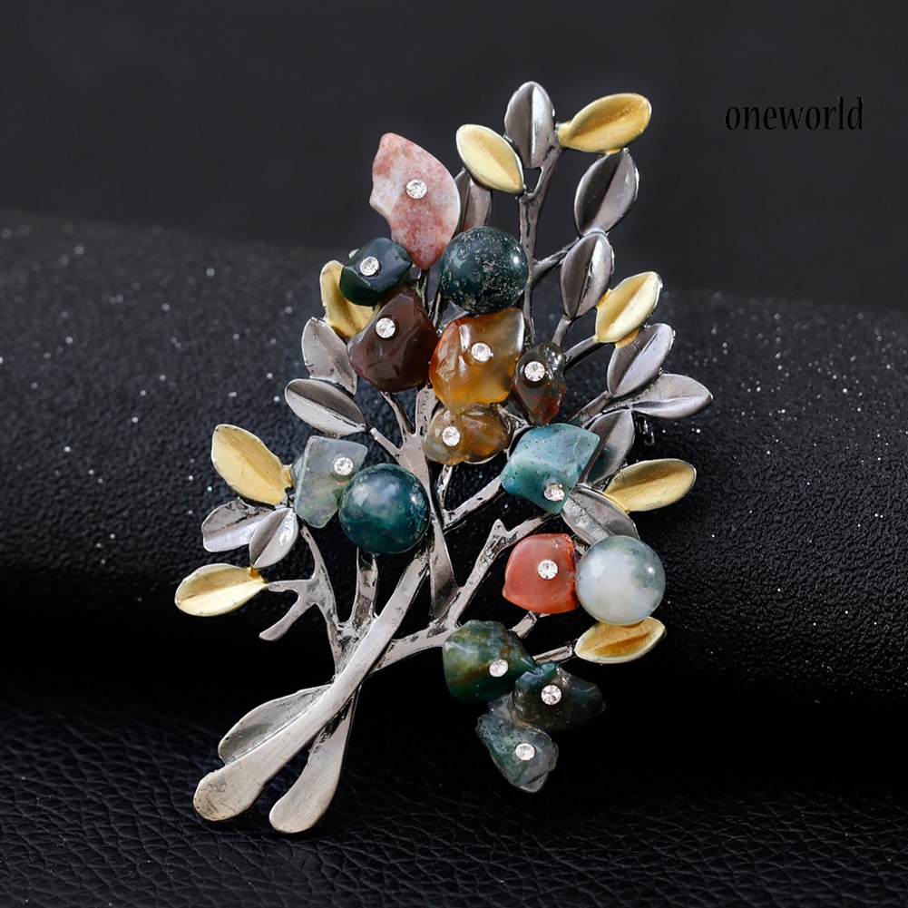 OW@ Colorful Leaves Rhinestone Brooch Pin Shirt Decor Women Jewelry Party Gift