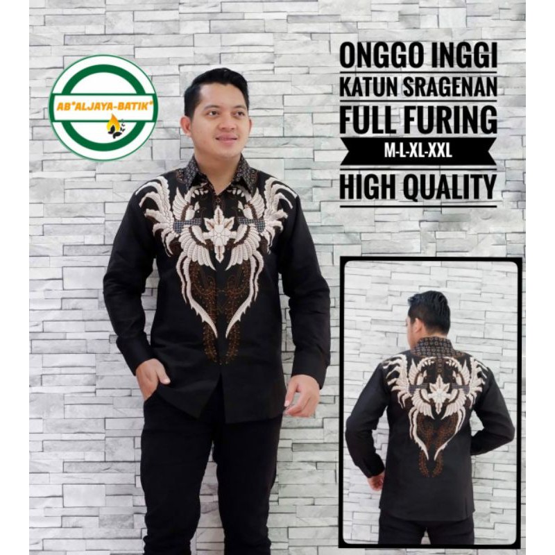 Kemeja Batik Lengan Panjang Warna Hitam Batik Pendek Lapis Furing ONGGO INGGI Baju Batik Pria