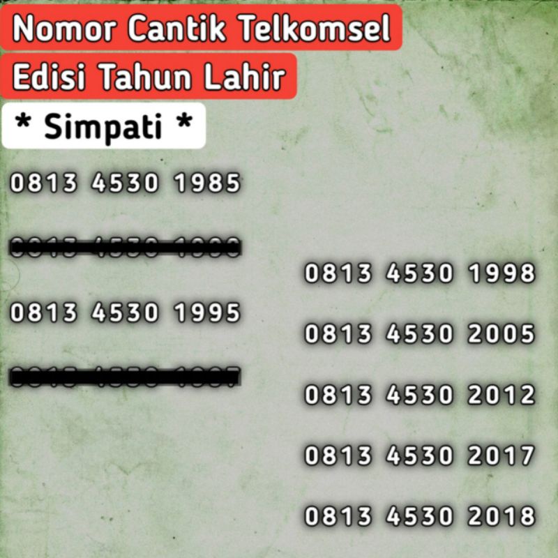 Kartu Perdana Nomor Cantik Telkomsel Simpati Seri Tahun Lahir