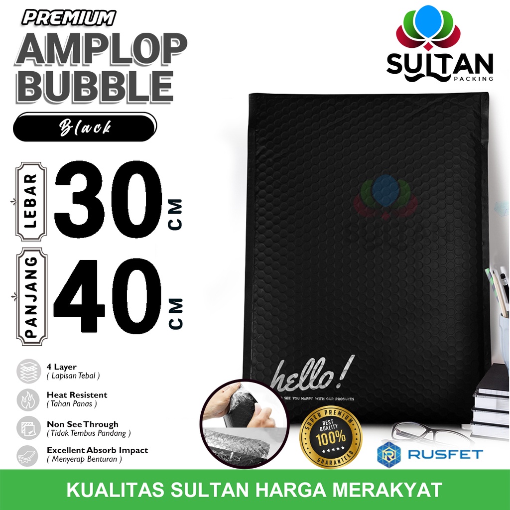 

AMPLOP BUBBLE MAILER 30x40cm BLACK WRAP ENVELOPE RUSFET SATUAN HITAM PREMIUM