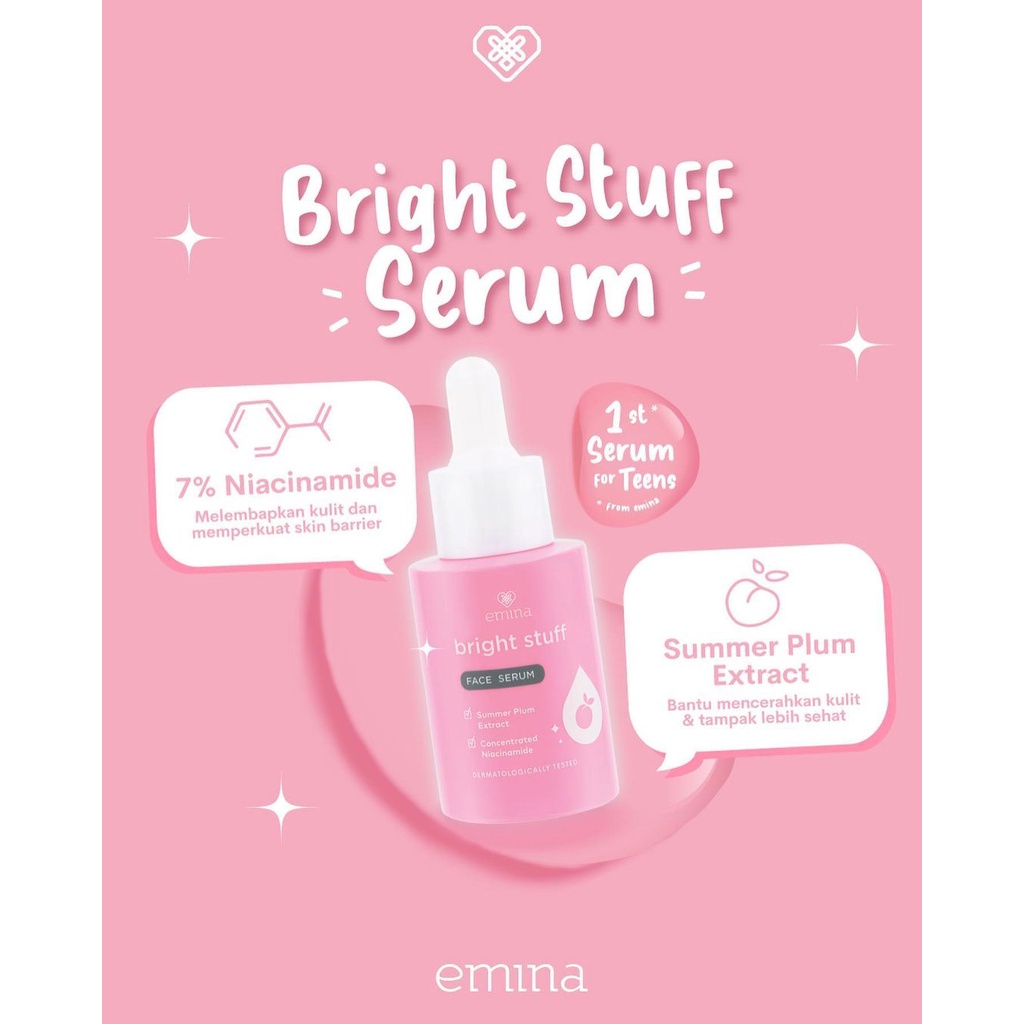 `ღ´ PHINKL `ღ´ ╰☆☆ 𝔢мιℕά ☆☆╮ Emina Bright Stuff Face Serum 30ml mencerahkan kulit wajah skincare lembut aman untuk segala jenis kulit
